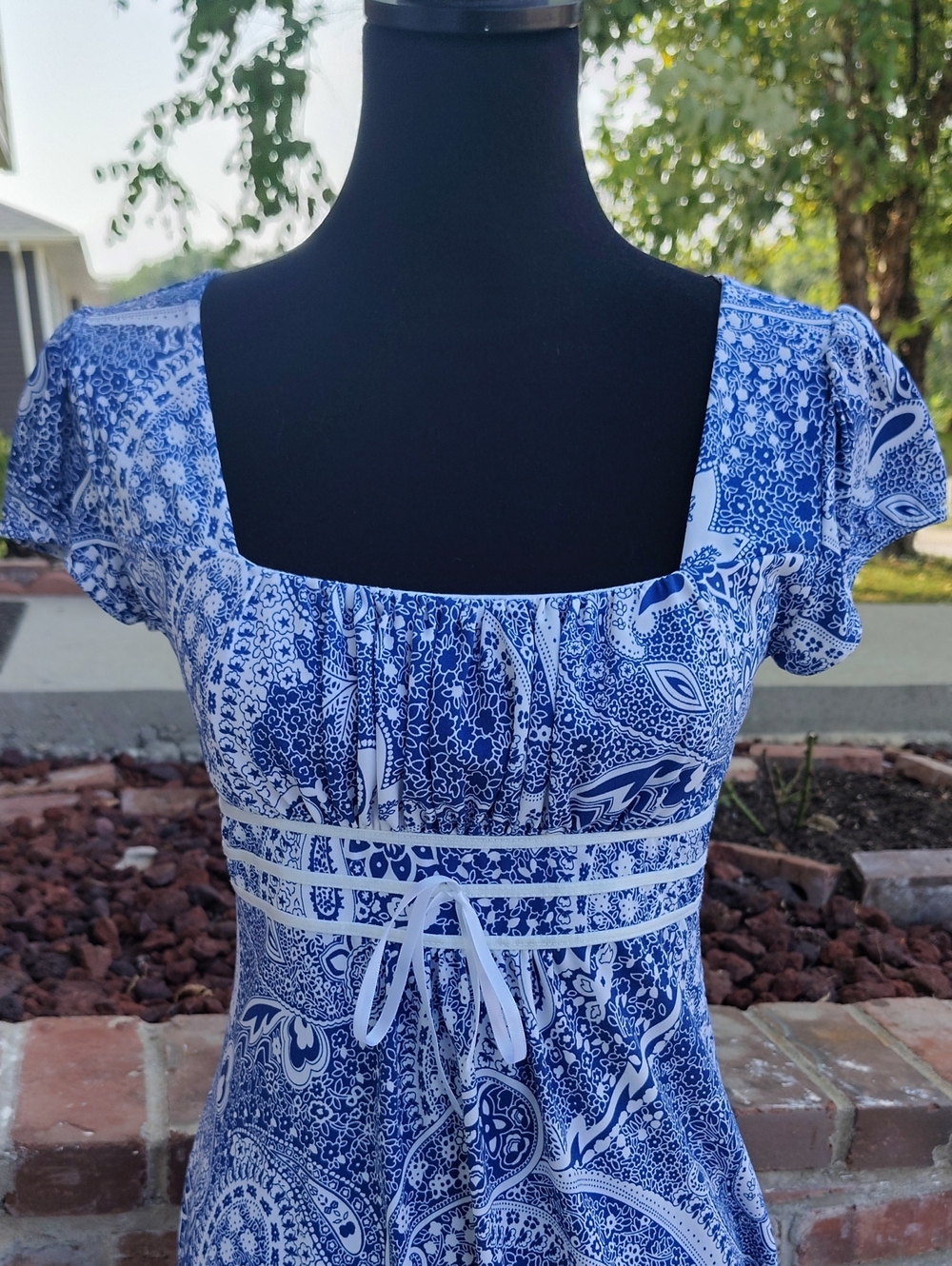 Vintage Studio Y Babydoll Square Neck Tunic Top Size S Y2K 90s Blue White Boho - Picture 4 of 15